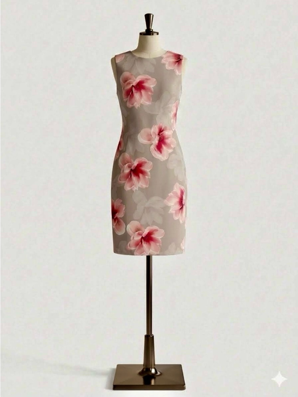 Calvin Klein Pink and Gray Floral Midi Dress